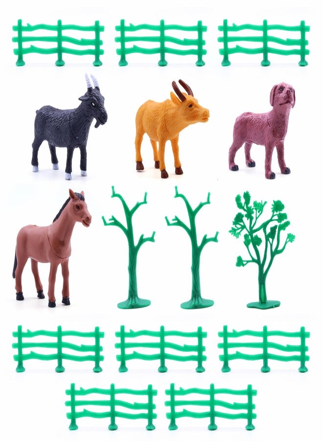 Chanak Realistic Farm Animal Set with Tree & Fence for Kids, 15 Piece Plastic Animal Playset - Includes Cow, Goat, Horse, Dog, 8 Fence, 3 Tree - Educational Toy Set for Ages 3+ - Image 1